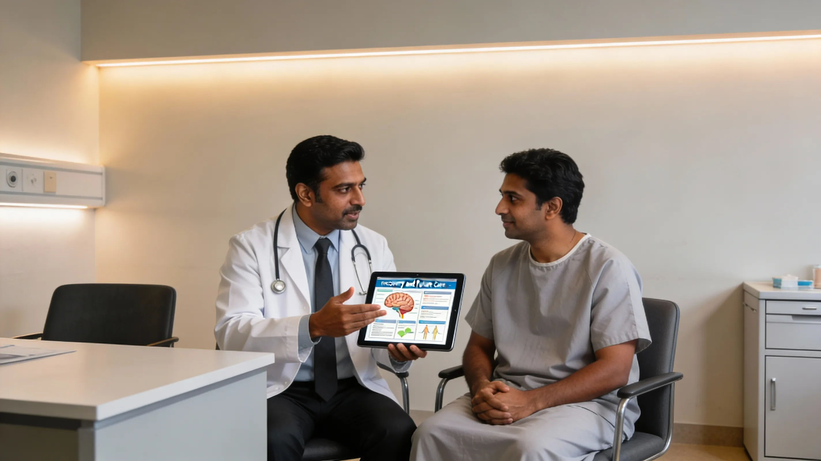 Patient safely restoring joint range of motion post-orthopedic surgery with a physical therapist